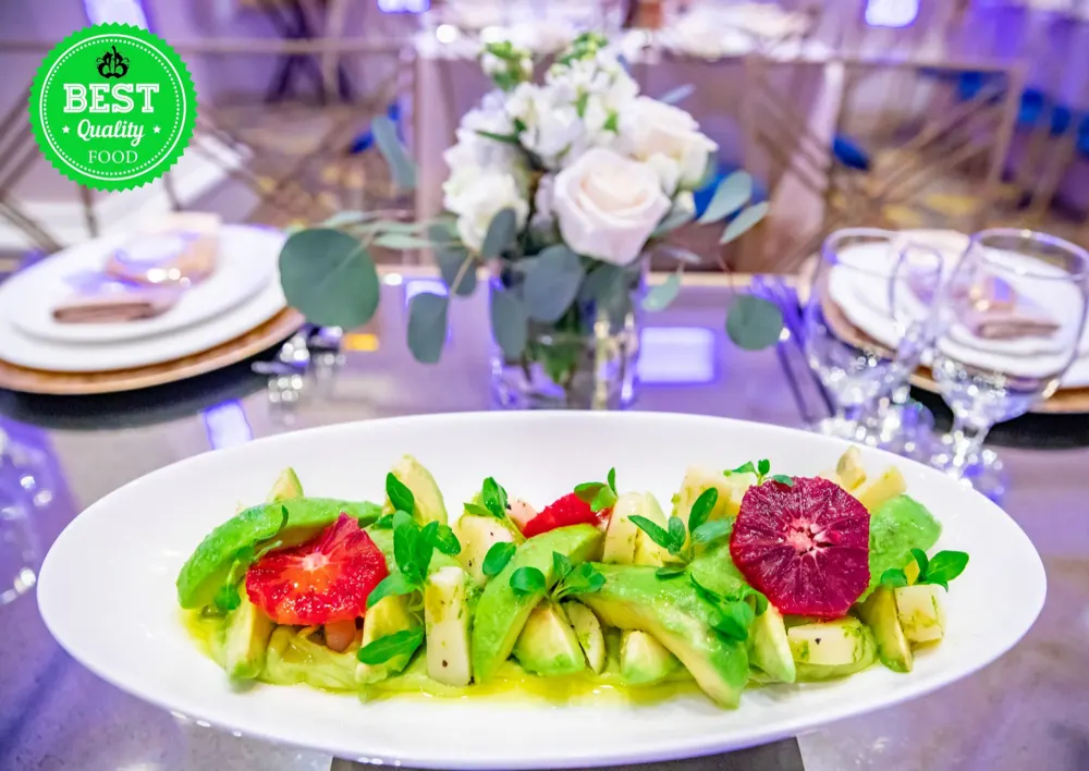 Avocado and blood orange salad with microgreens
